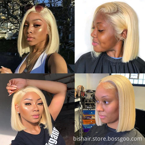 Wholesale Raw Brazilian Virgin Hair HD Lace Frontal Wig Short Bob Wig T Part  Lace Frontal 613 Bob  Human Hair Wig